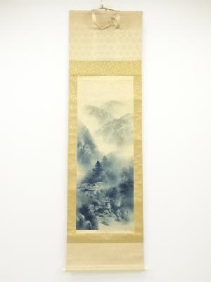 國光筆　山水　肉筆絹本掛軸